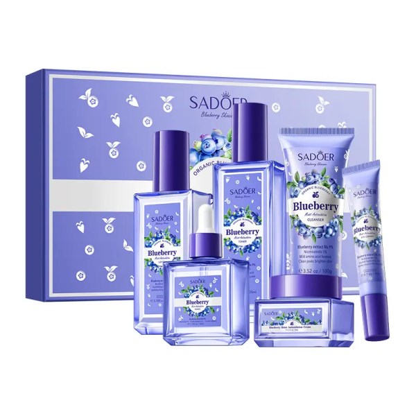SADOER Blueberry Hyaluronic Acid Moisturizing Six-Piece Set, Hydrating Skincare Kit